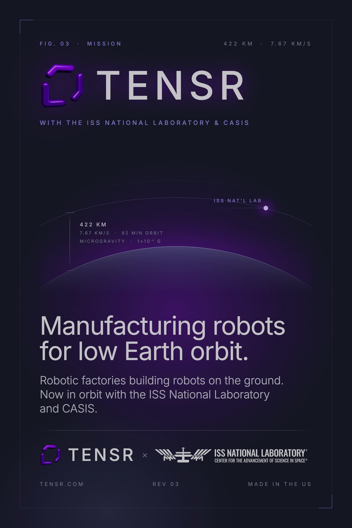 Mission poster: manufacturing robots for low Earth orbit, Tensr with the ISS National Laboratory and CASIS